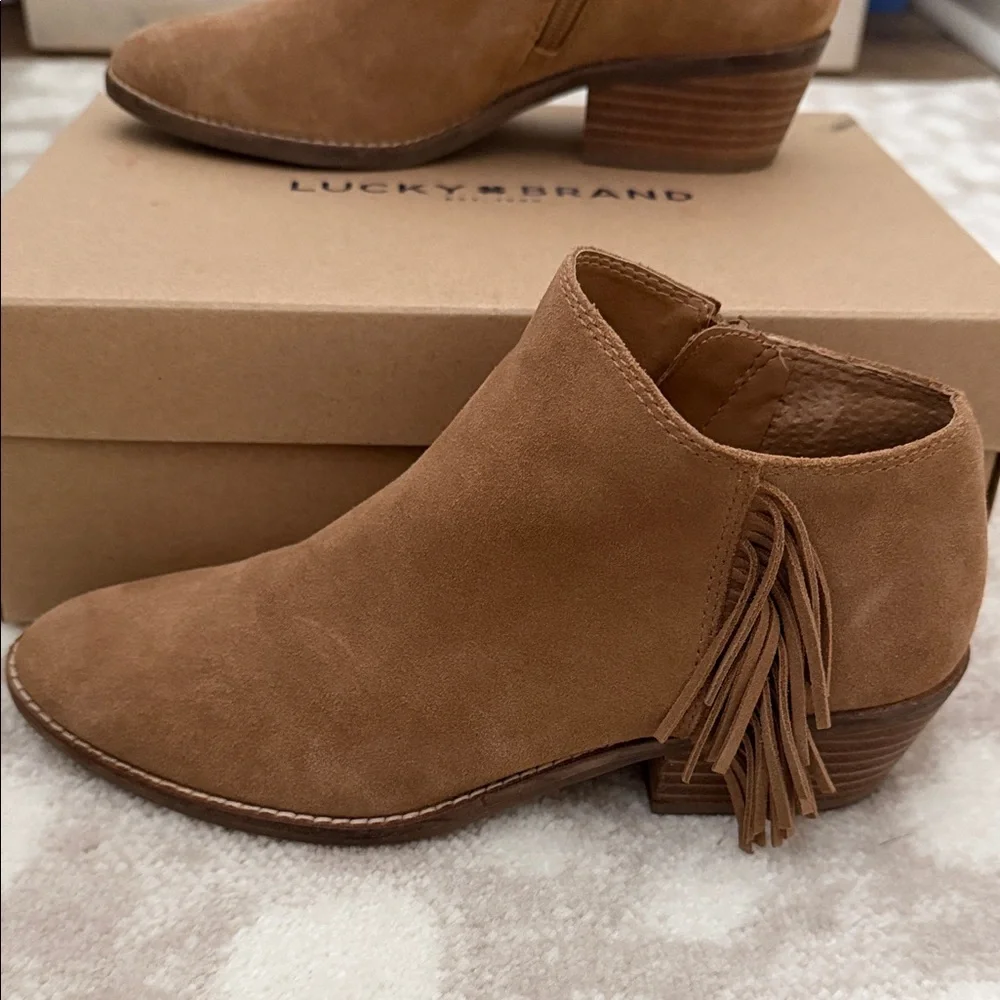 Lucky Brand Women's Brown Fringe Ankle Booties - Picture 1 of 5
